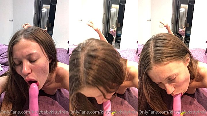 model kittybabykittyvip uping her blowjob game by practing with her dildo