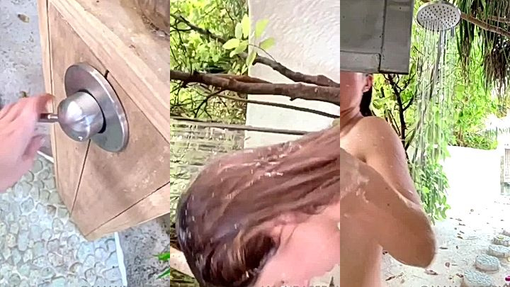 amanda cerny take a shower outside…..and shave her…