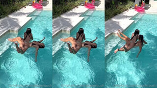 Hannah Grape and her friend are both having an amazing time in the pool together in their bikinis