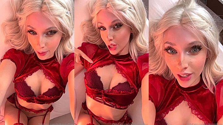 pretty model Milkimind looks sexy hot in red lingerie