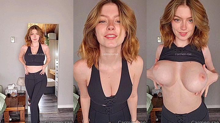Carmen Rae removes her top and shows off her boobs
