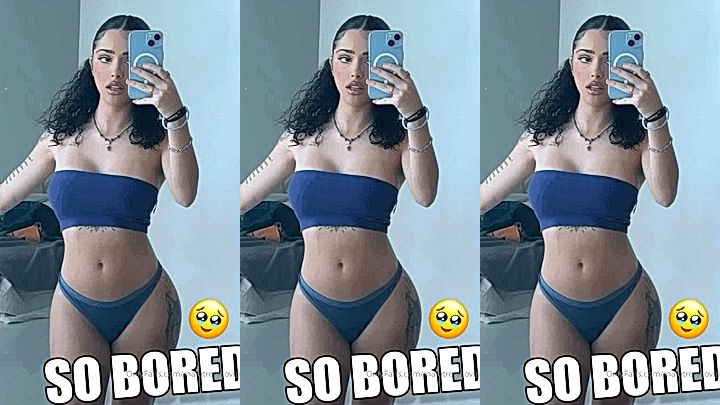hot chick Malu Trevejo holds her phone to record how she shows off her sexy body to her subscribers