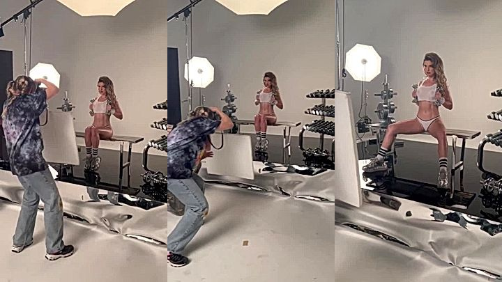 Amanda Cerny in her sexy bikini is having a good time in the gym