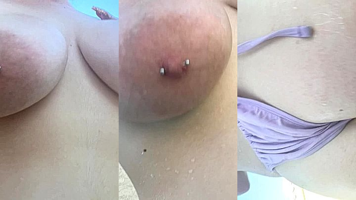 hot pretty model Pawgemily shows her huge tits and ass by the pool