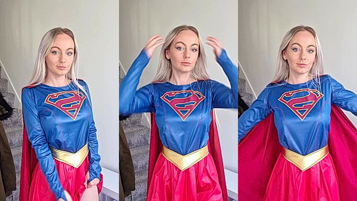 Chloxxhill is having a great time in a superman outfit
