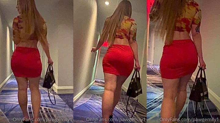 hot model Pawgemily walk in a hot red dress