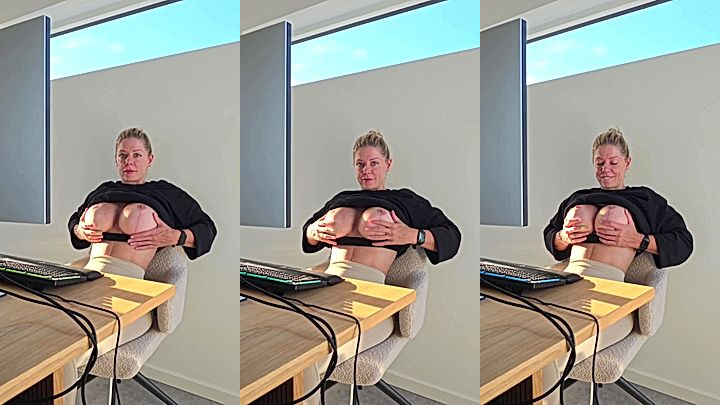 Missmiafit shows off big tits in office