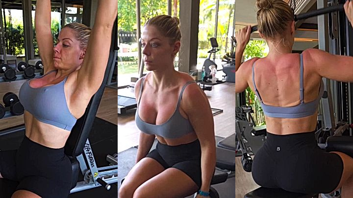 Big tits milf Missmiafit working out in the gym