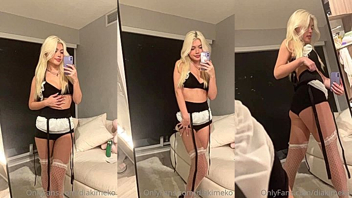 Diakimeko shows off sexy body in front of mirror