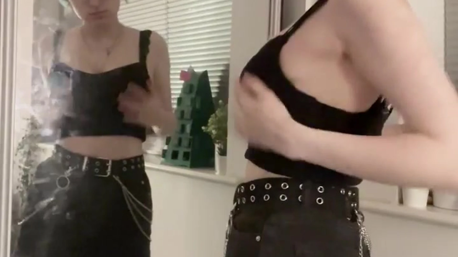 bratty girl grabs her tits in front of the mirror Lyra crow